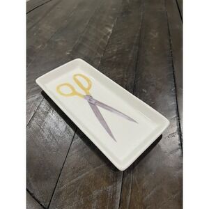 Vintage Magenta Rae Dunn Trinket Tray Dish Scissors Gold‎ White M Stamp